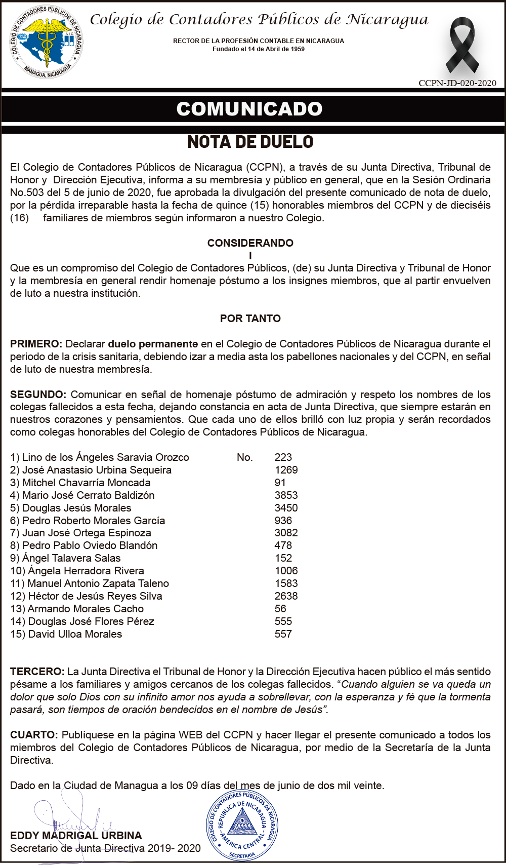 Comunicado CCPN-JD-020-2020