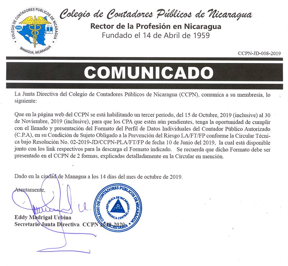 8- Comunicado CCPN-JD-008-2019