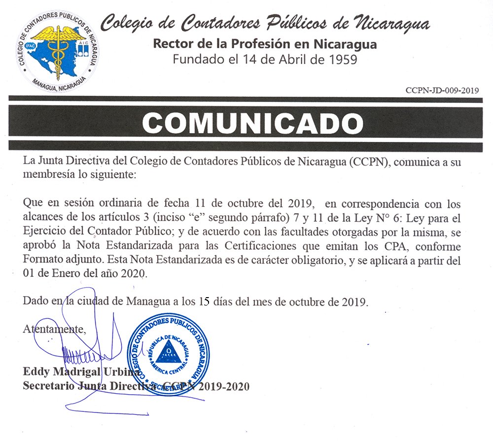 9- Comunicado CCPN-JD-009-2019