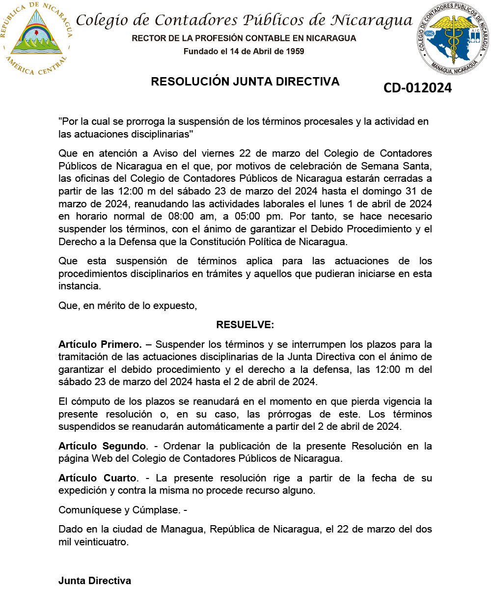 RESOLUCIÓN JUNTA DIRECTIVA CD-012024